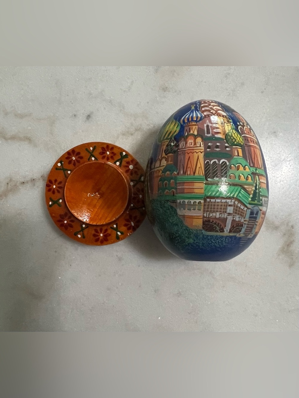 Vtg Hand Painted Lacquered Russian Easter Egg St. Basil's Cathedral Moscow